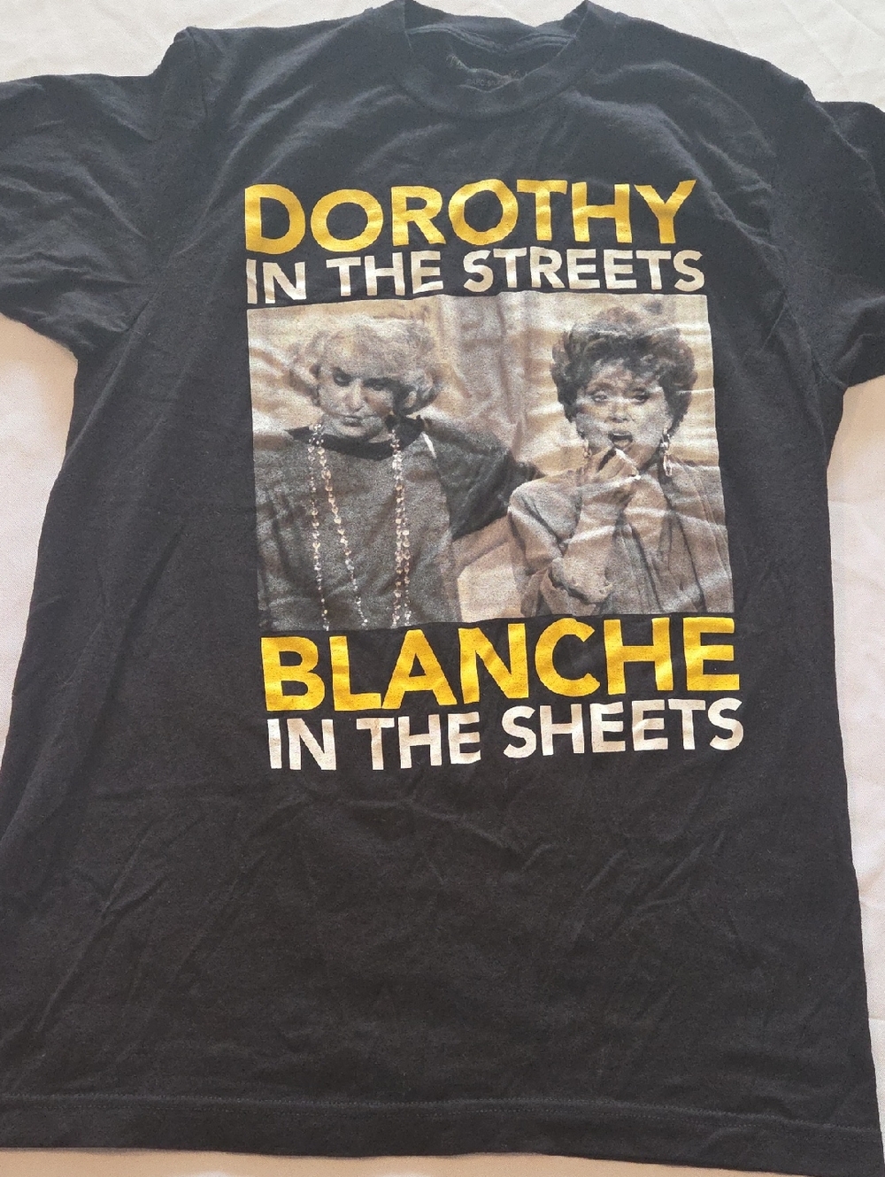 Black Graphic Short Sleeve Tee with Yellow & White Print